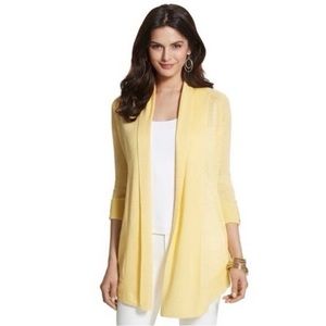 ☀️Chico's Yellow Kelli Cardigan Open Front, Lightweight. Semi- sheer 2, Large